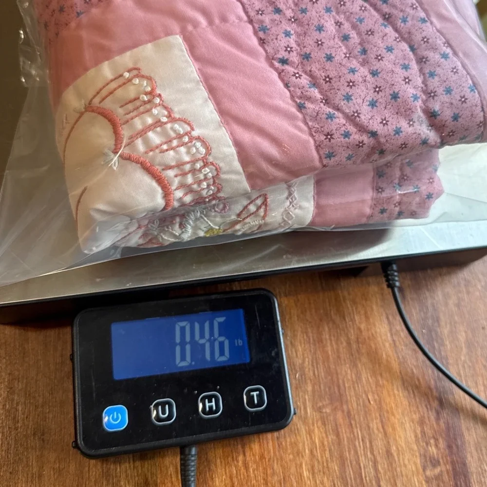 Vintage Pristine Handmade Baby Crib Quilt, Pink Embroidered Nursery Heirloom